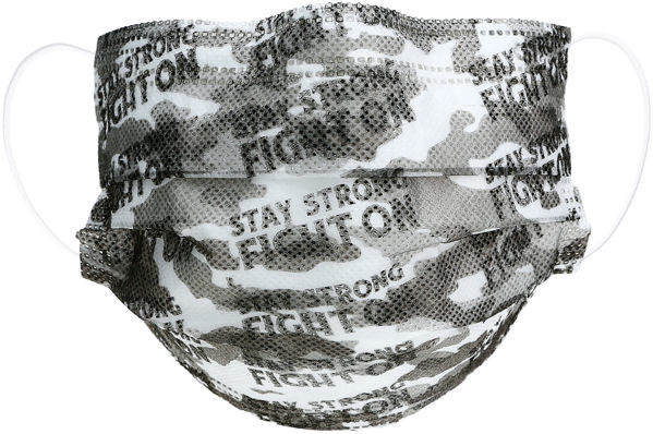 Item 659010 Gray Camouflage Stay Strong Fight On Disposable 3-Layer Face Masks (Set of 7)
