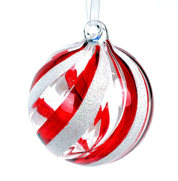 4 Clear White Silver Swirl Ball Ornament