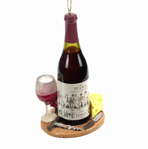 Item 803019 Red Wine Bottle and Glass With Cheese Ornament