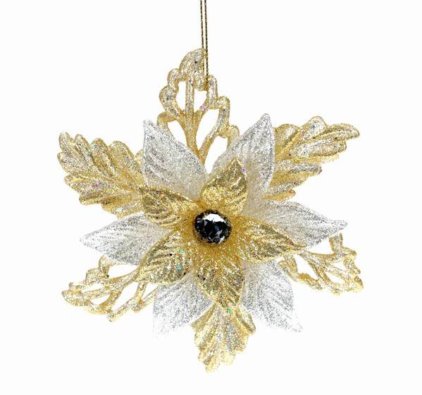 Item 805011 Glitter Silver/Gold Poinsettia Ornament