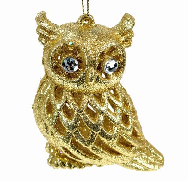 Item 805015 Gold Glitter Owl Ornament