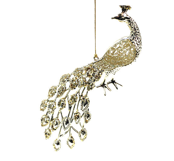 Item 805017 Glittered Gold Peacock Ornament