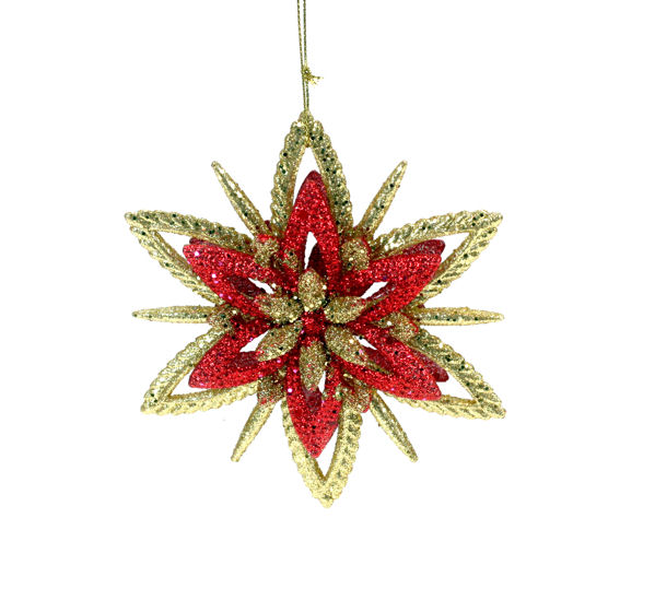 Item 805022 Red/Gold Glitter Snowflake Ornament