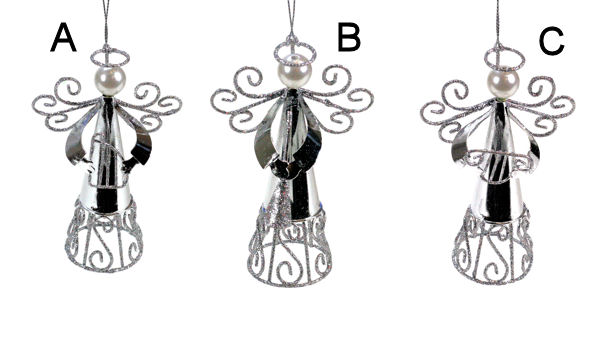 Item 808013 Silver Angel With Instrument Ornament