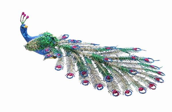 Item 808065 Glitter Peacock With Long Tail Clip Ornament