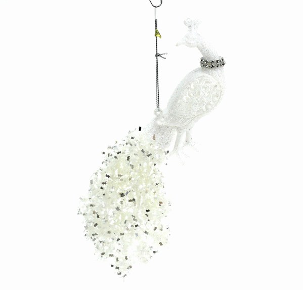 Item 808072 White/Silver Peacock Ornament