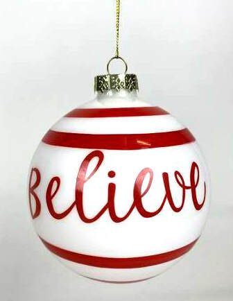 Item 808090 White Believe Ball Ornament