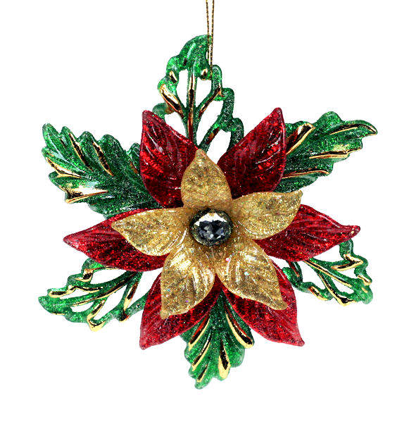Item 812027 Green, Red and Gold Poinsettia Ornament