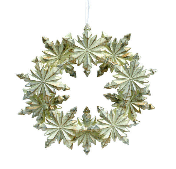 Item 812055 White/Gold Snowflake Wreath Ornament