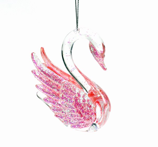 Item 815016 Clear Swan With Pink Wing Ornament
