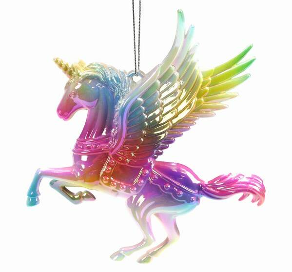 New Unicorn with wings sitting Metallic rainbow iridescent  Christmas Ornament 