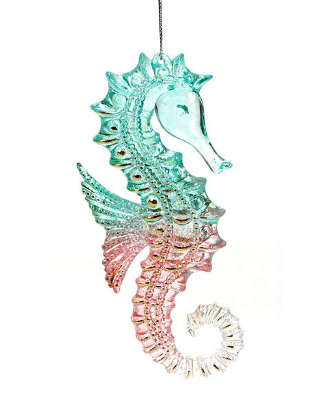 CFF Seahorse Nautical Natural Tan 4 inch Glass Christmas Ornaments Set of 3