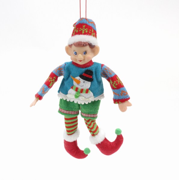 Item 820009 Elf With Snowman Sweater Ornament