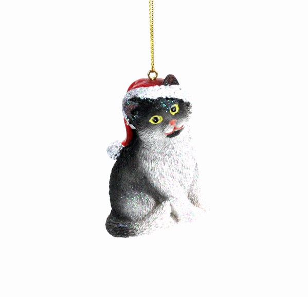 Item 820013 Tuxedo Cat With Santa Hat Ornament