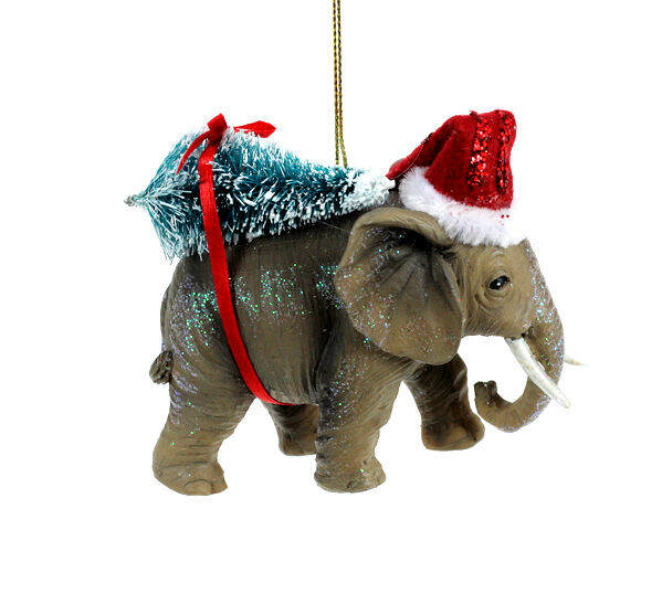 Item 820020 Elephant With Santa Hat and Gifts Ornament