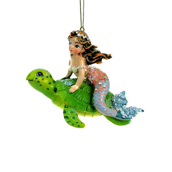 Coastal Mermaid on Turtle Christmas ornament 