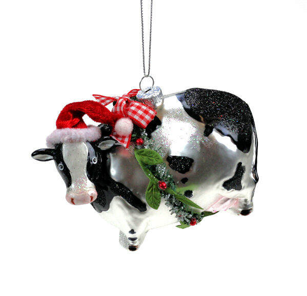 Item 820054 Cow With Wreath and Santa Hat Ornament