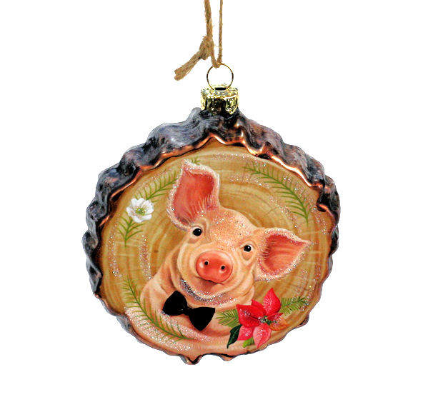 Item 820055 Pig On Wood-Like Disc Ornament