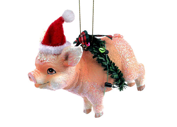 Item 820058 Piglet With Wreath and Santa Hat Ornament