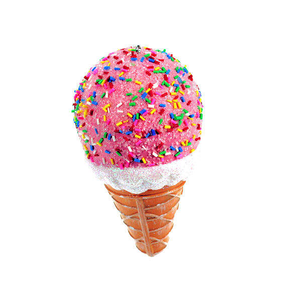 Item 820072 Pink Ice Cream Cone With Sprinkles Ornament