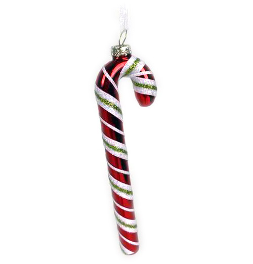 Item 820106 Glass Red Candy Cane Ornament