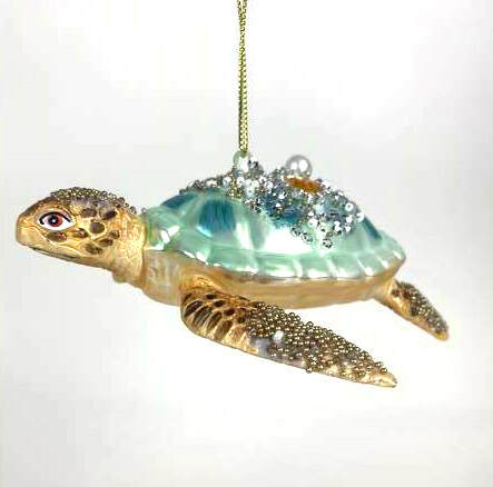 Item 820107 Glass Turtle With Gem On Turtle Shell Ornament