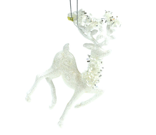 Item 825054 White/Silver Deer With Glitter Ornament