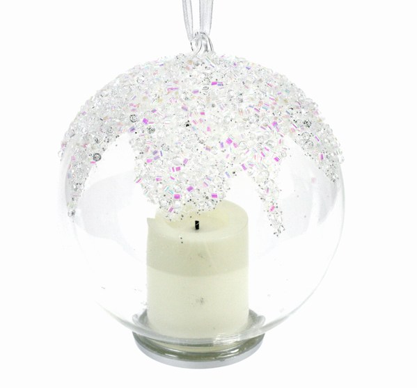 Item 830011 Clear/Silver Ball With Led Candle Ornament
