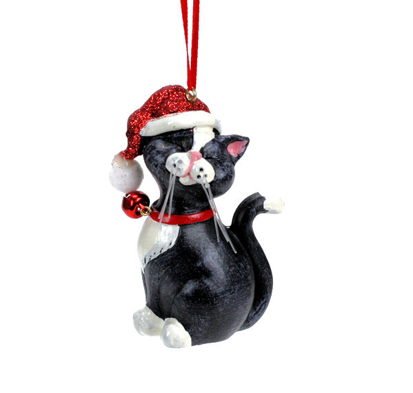 Item 833010 Tuxedo Cat With Santa Hat Ornament