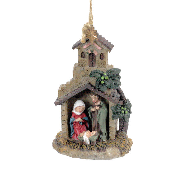 Item 833020 Holy Family With Church Ornament