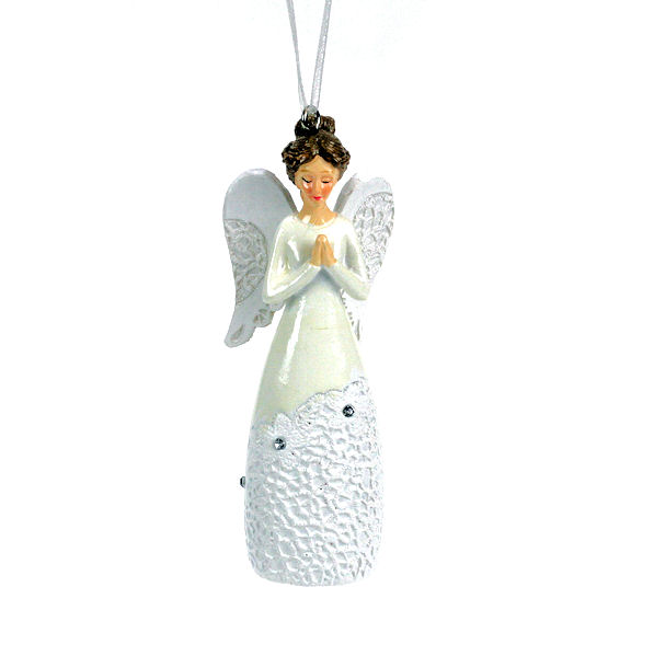 Item 835003 White Lace Pattern Praying Angel Ornament