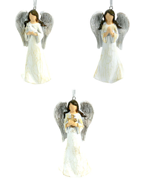 Item 835005 White Wood Look Angel Ornament