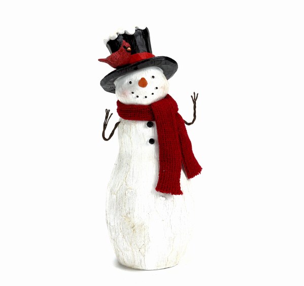 Item 835011 Wood Look Snowman With Cardinal