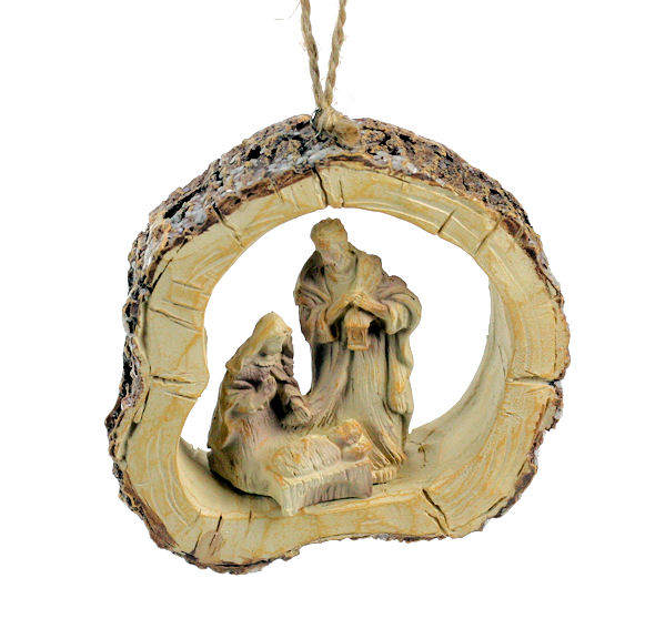 Item 835016 Natural Wood Look Holy Family Ornament