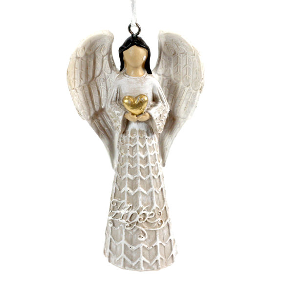 Item 835019 White Wavy Hope Angel With Heart Ornament