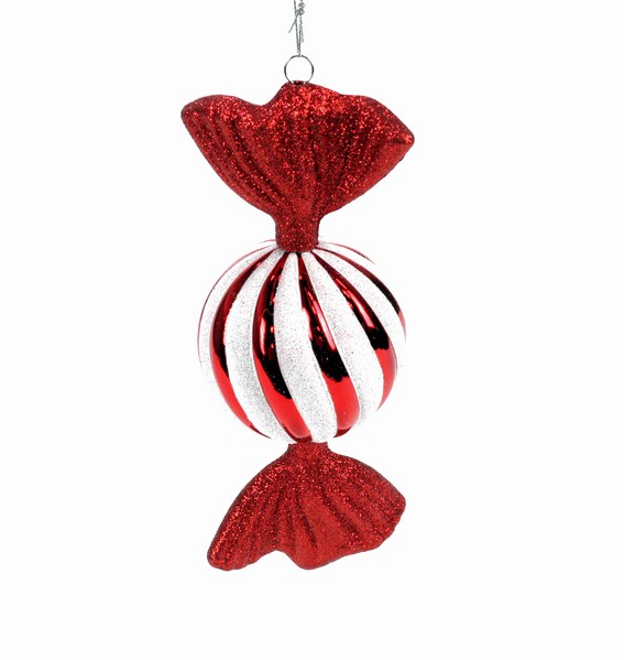 Item 840001 Red/White Glittered Candy Ornament