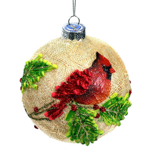 Item 844053 Cardinal With Holly/Berries Ball Ornament