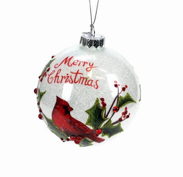 Item 844054 Merry Christmas Cardinal With Holly Ball Ornament