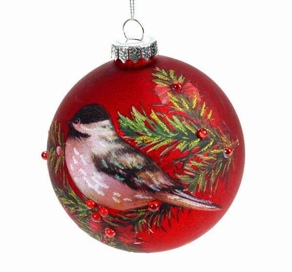 Item 844060 Chickadee With Pine Branches/Berries Ball Ornament