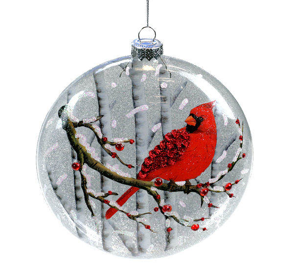 Item 844081 Cardinal With Snowy Branches and Berries Disc Ornament