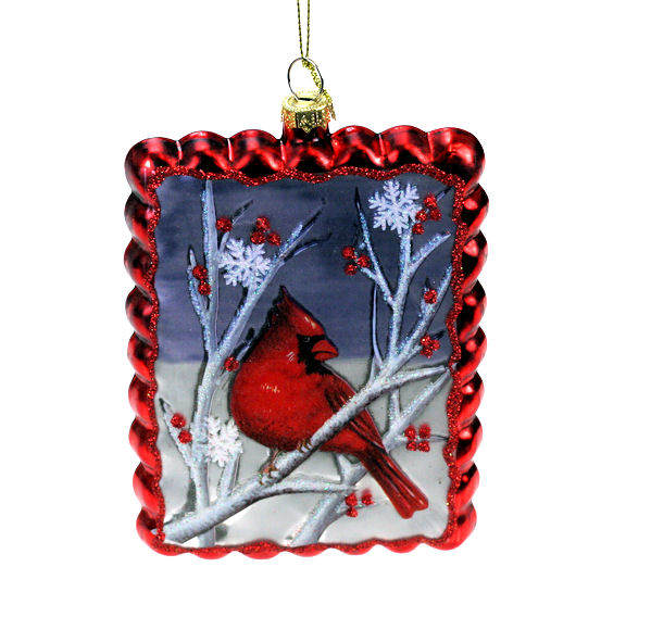 Item 844083 Cardinal With Snowy Trees/Berries Frame Ornament
