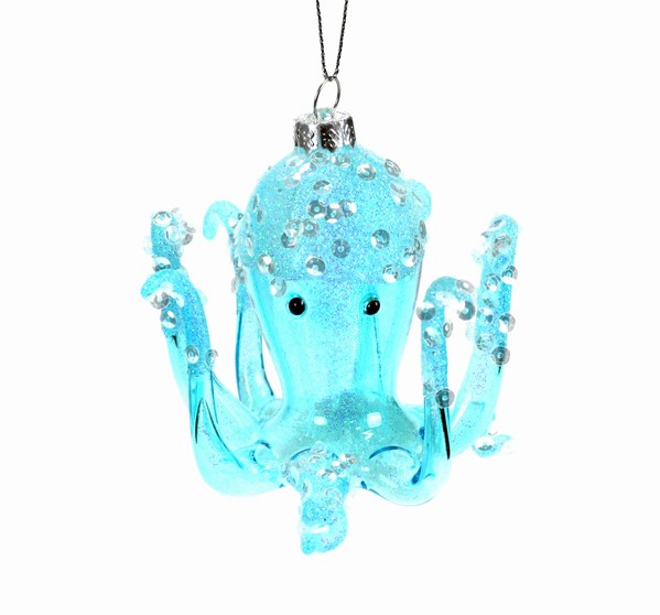 Item 844091 Glittered Blue Octopus Ornament