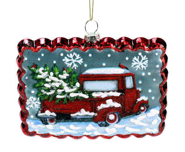 Item 844095 Red Pickup Truck Wtih Tree Frame Ornament