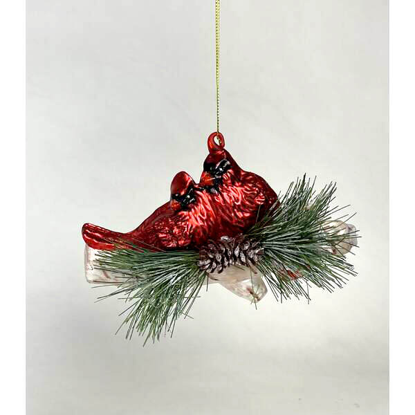 Item 844109 Glass Double Cardinal Ornament