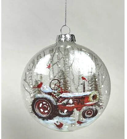 Item 844113 Glass Disc With Tractor Pattern Ornament