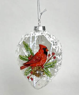 Item 844132 Glass Half Pine Cone Cardinal Ornament