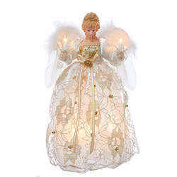 Item 100052 Ivory/Gold Angel Tree Topper With 10 Lights
