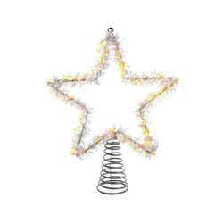 Item 100061 Tinsel Star Tree Topper Warm White Twinkle LED Lights