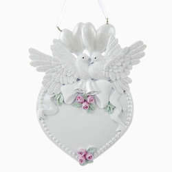 Item 100155 Pair of Doves With Hearts On White Heart Ornament