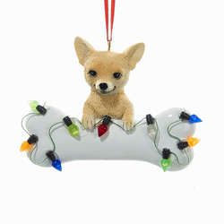 Item 100410 Fawn Chihuahua With Bone Ornament